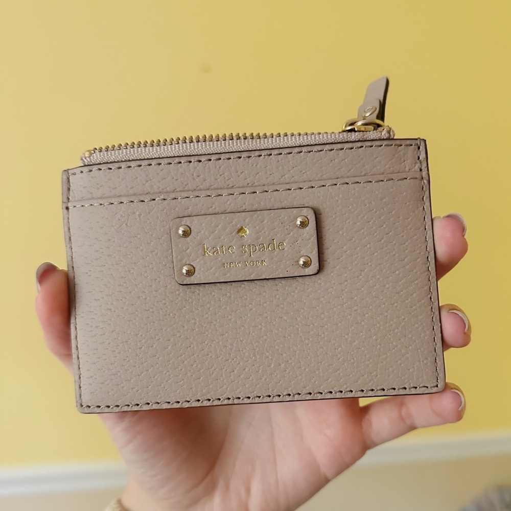 Kate Spade Adi Grove Street Almondine Leather Zip Top Card Holder Wallet